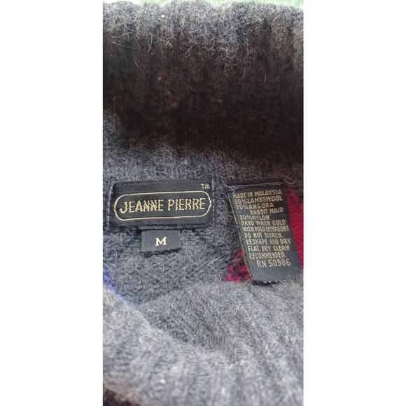 VTG Jeanne Pierre Argyle Turtleneck Sweater Size M Gray Fuschia Lambswool Angora - Picture 5 of 6